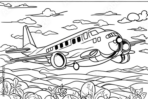 outlines of an airplane for kids to colour with white background