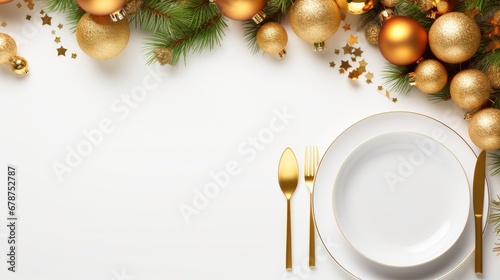 a white plate topped with a fork and a knife next to a plate with a knife and fork next to a plate with a fork and christmas decorations on a white background.