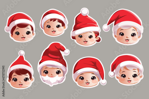 set of kawaii Christmas Santa Claus babies, organized, named, and editable layers