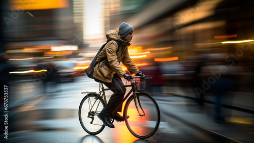 City Cycling Adventures: People Commuting with Style and Sustainability. photo