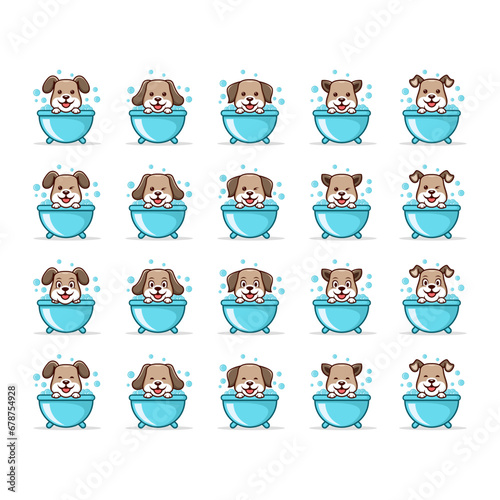Brown Petwash Cute Dog Logo Icon Vector Design Template
