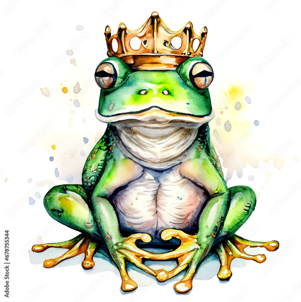 Żaba książę w koronie - obrazy, fototapety, plakaty 