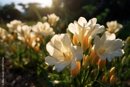 Beautiful Freesia Flowers. Spring Flowers. Freesia. Springtime Concept. Mothers Day Concept with a Copy Space. Valentine s Day.