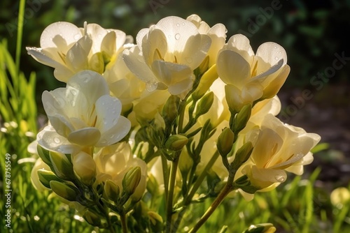 Beautiful Freesia Flowers. Spring Flowers. Freesia. Springtime Concept. Mothers Day Concept with a Copy Space. Valentine s Day.