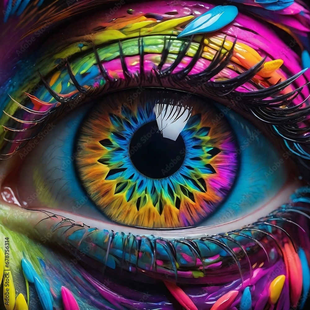  Explore the Rich Palette of Emotions Through a Close-Up Colorful Eye. Generative ai.