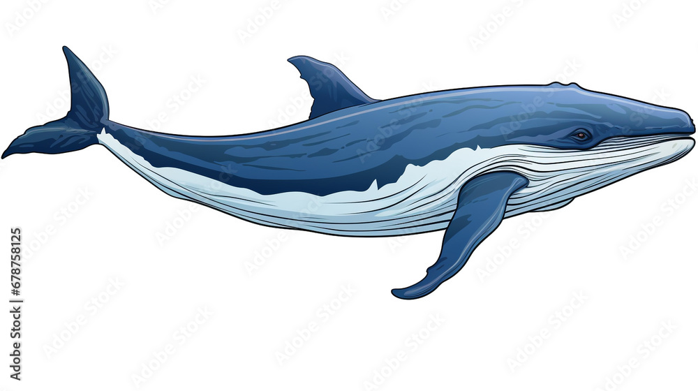 Obraz premium Blue Whale cartoon natural colors, black outline on white background