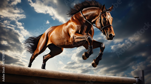 equestrian in mid-jump, determination and focus in their eyes generative ai