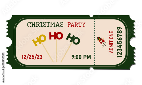 Christmas Party Ticket. Designer ticket with Christmas attributes