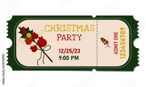 Christmas Party Ticket. Designer ticket with Christmas attributes