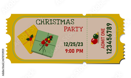 Christmas Party Ticket. Designer ticket with Christmas attributes