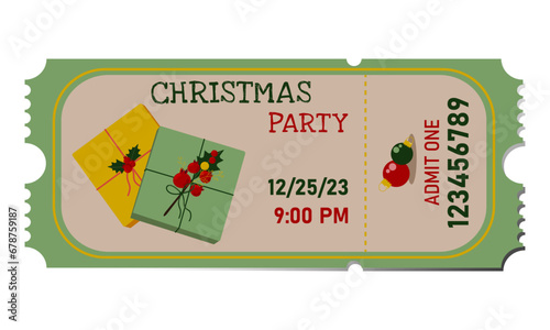 Christmas Party Ticket. Designer ticket with Christmas attributes