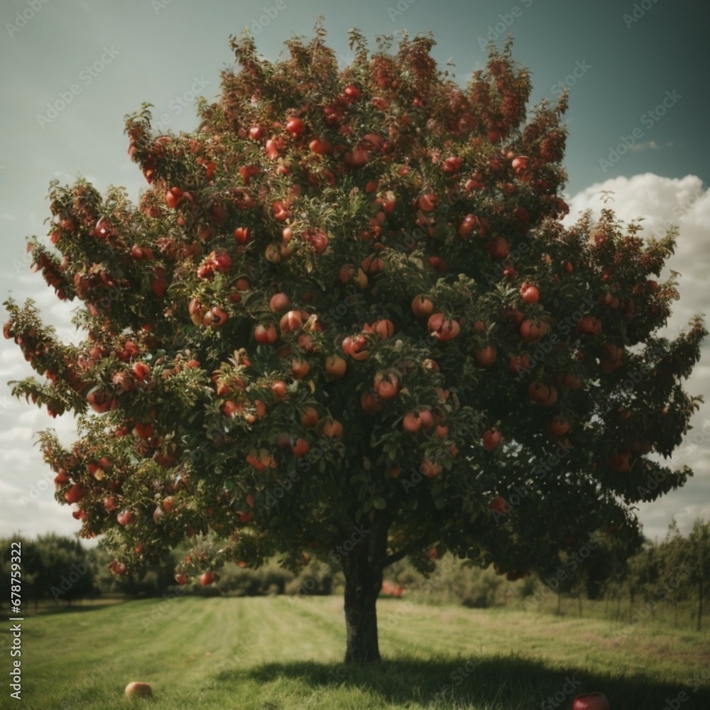 Naklejka premium red apple tree