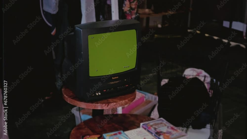 Old VHS Television Green Screen Time Code Vintage TV Record Zoom In