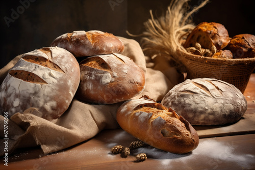 Pile of fragrant fresh bread. Generative AI