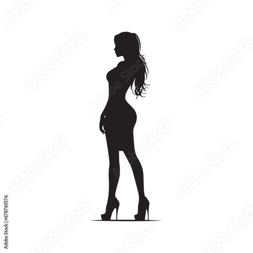 Artistic Rendering of a Woman's Silhouette in Fashion-forward Pose, Offering a Blend of Contemporary Style and Timeless Elegance for Creative Projects. 
