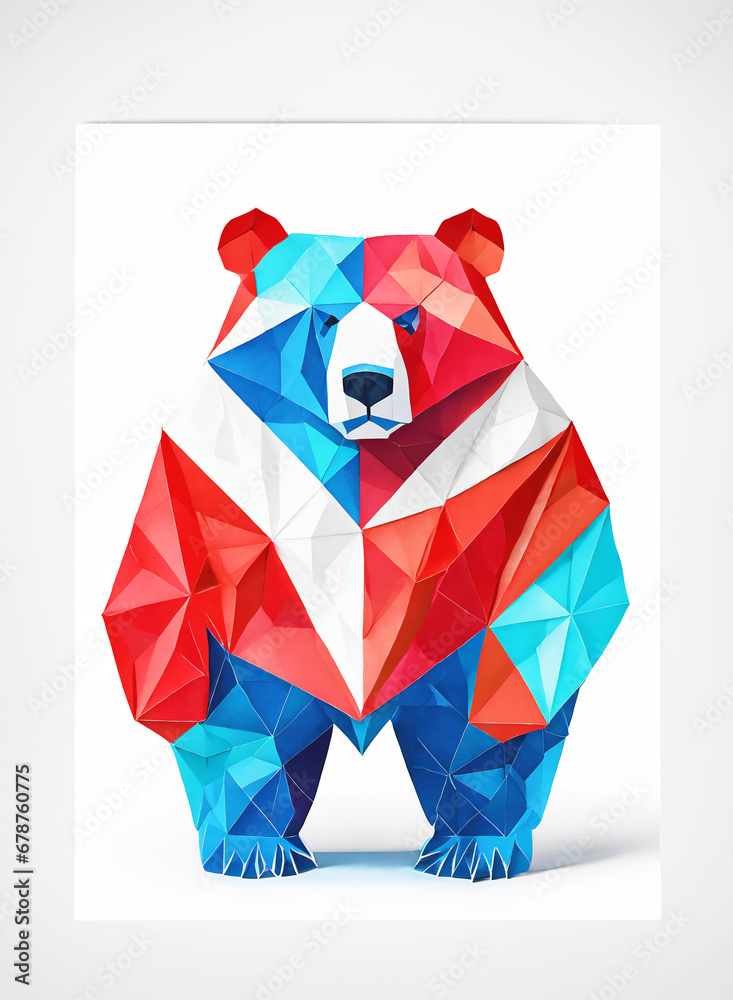 minaccioso orso realizzato in cartoncino colorato ripiegato in stile origami - obrazy, fototapety, plakaty 