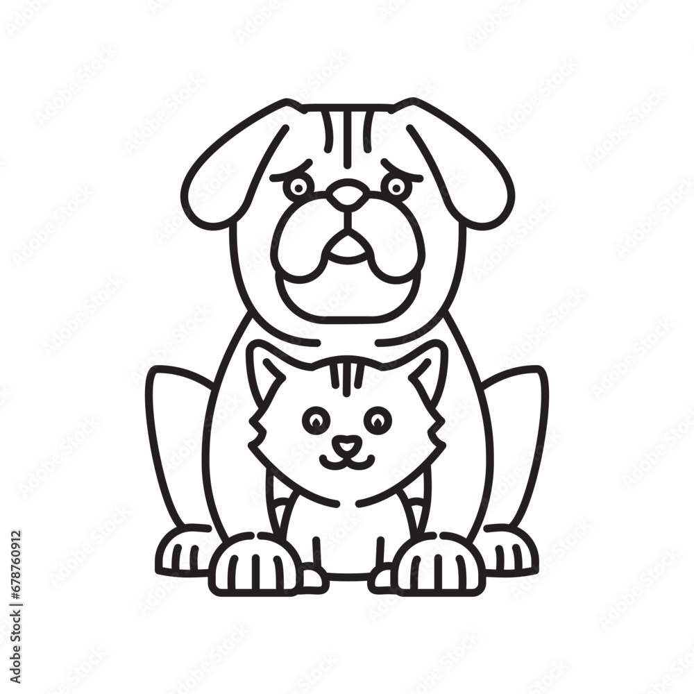 Obraz premium Large dog and small cat vector line icon for International Spay Day on February 25. Cute pets symbol.