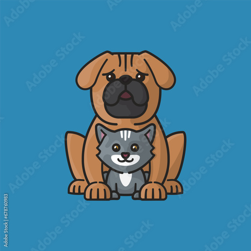 Large dog and small cat vector illustration for International Spay Day on February 25. Cute pets symbol.