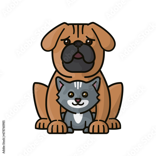 Large dog and small cat isolated vector illustration for International Spay Day on February 25. Cute pets symbol.