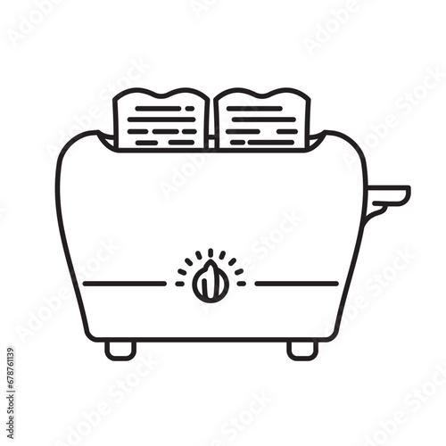 Retro chrome toaster vector line icon for National Toast Day on February 29. Kitchen appliance outline symbol.