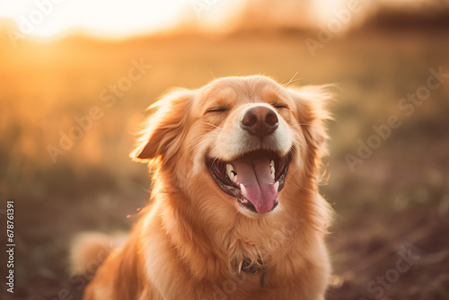 Smiling Labrador dog outdoor. Generative AI © Nomad_Soul