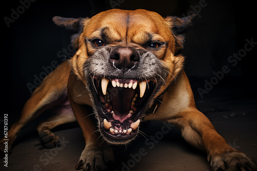 Furious dog on black background. Generative AI