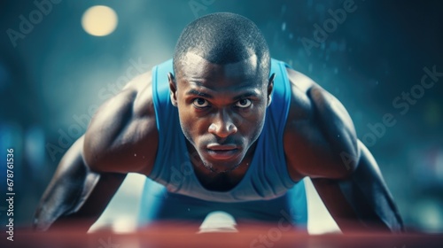 Plakat sprinter in the starting blocks generative ai