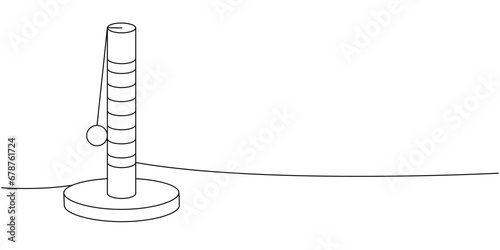 Cat tower, cat scratch post one line continuous drawing. Animals accessories, pet toy supplies continuous one line illustration.