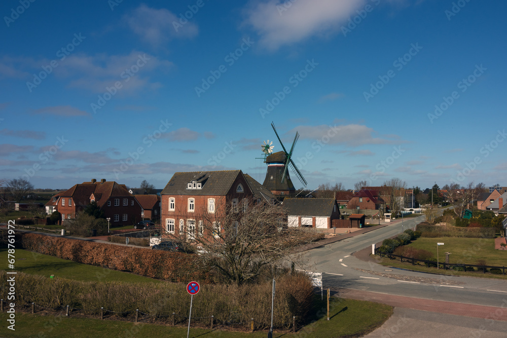 Obraz premium Süderhafen Nordstrand mit Windmühle