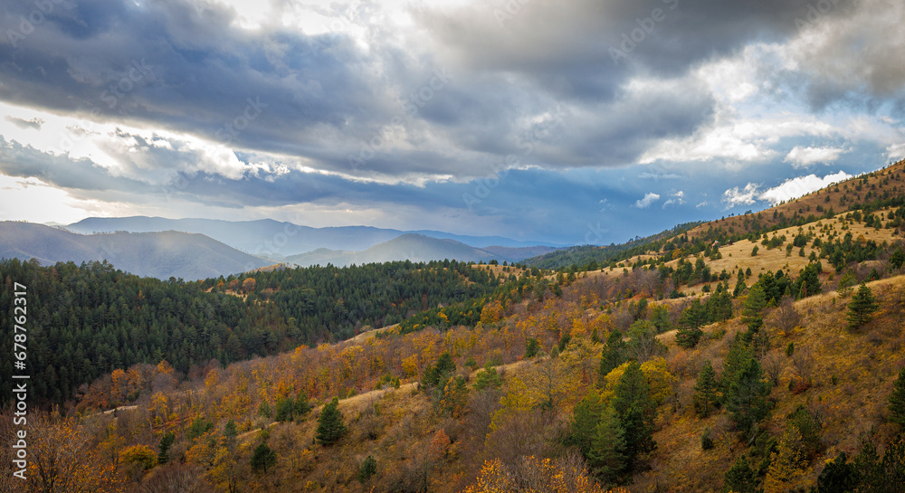 Landscape in Serbian mountains Tara on autumn with bright colors