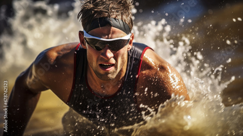 triathlete during a grueling race generative ai photo