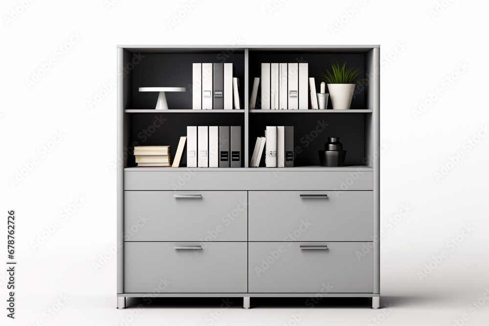 An isolated white-backgrounded office cabinet is featured. An isolated white-backgrounded office cabinet is featured.