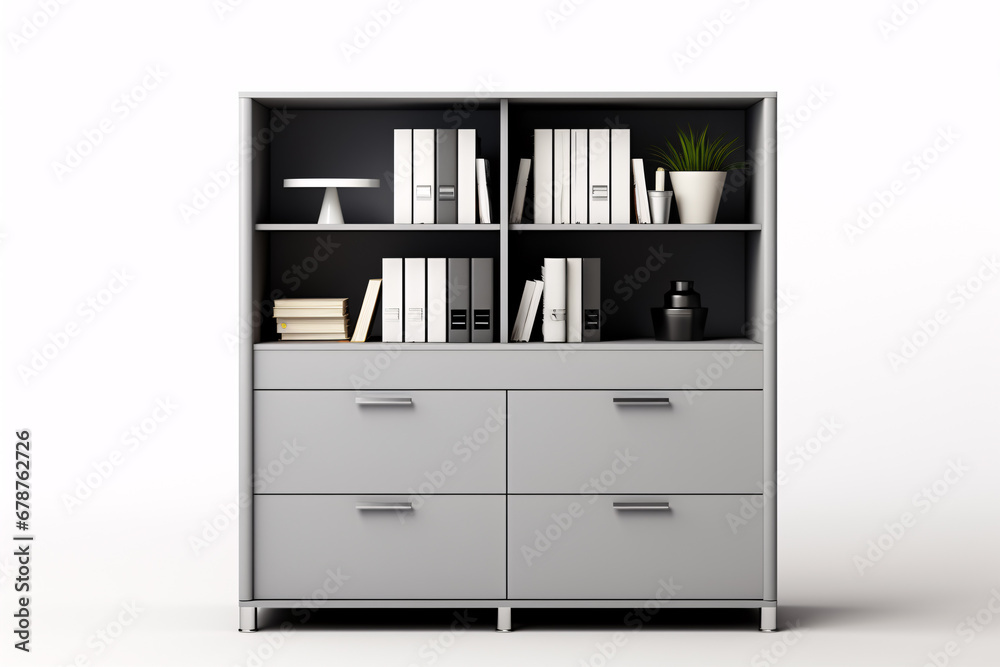 An isolated white-backgrounded office cabinet is featured.