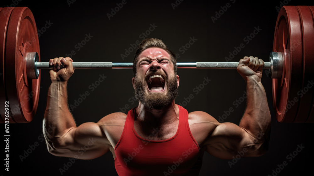 Fototapeta premium weightlifter mid-lift, showcasing their determination and strength generative ai