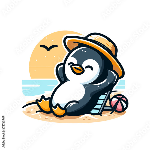 cute penguins relaxing on the beach