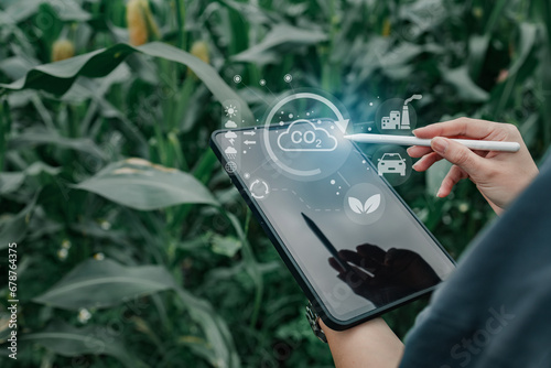 Concepts reducing carbon dioxide emissions, campaigns to destroy the environment and reduce global warming, balancing the air, using technology to prevent Co2 emissions, using renewable energy.