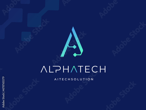 Digital Analysis Network Connection Modern Initial Letter A Pixel Data Circuit Wire Link Line logo design