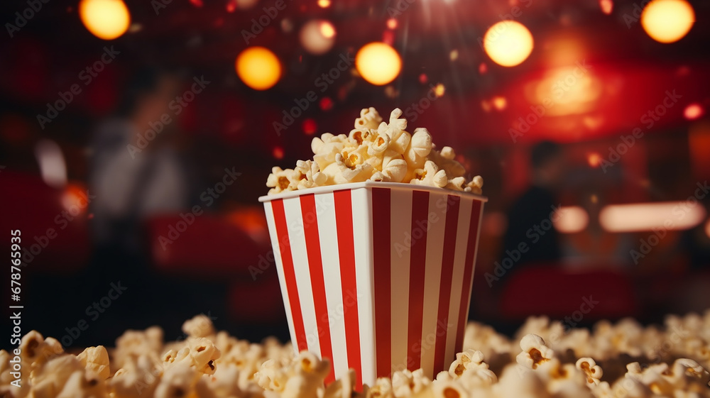 Big bucket of popcon Super delicious and satisfying on a happy and relaxing holiday. movie theater concept Big bucket of popcon Super delicious and satisfying on a happy and relaxing holiday. movie theater concept