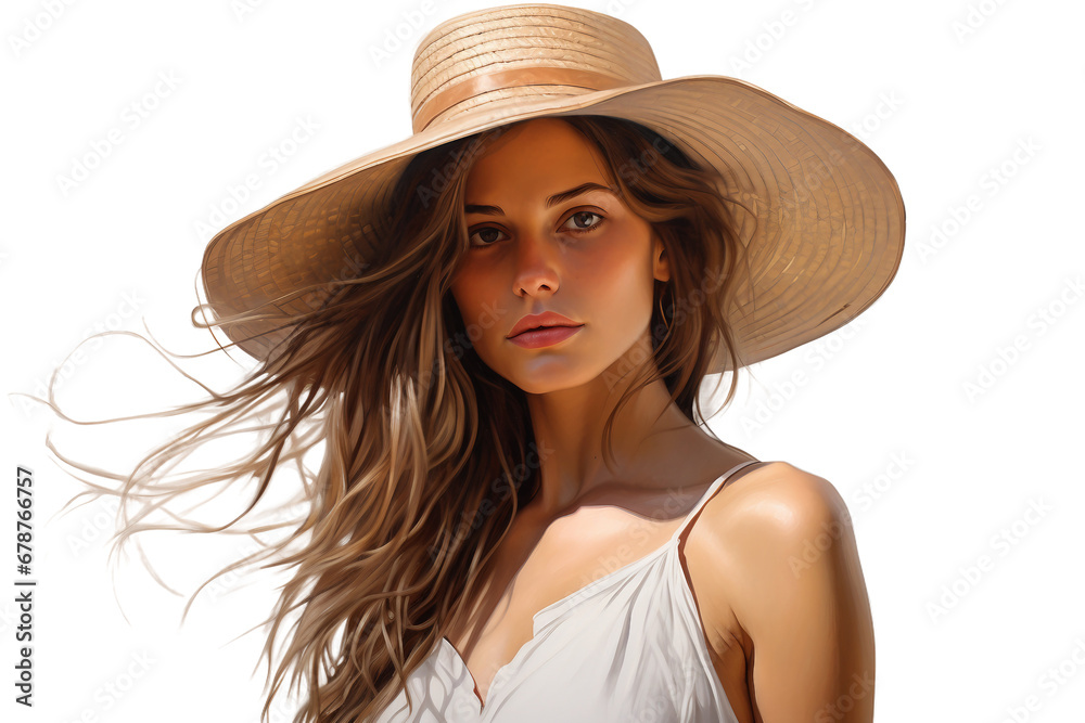 portrait of a woman in a hat on a transparent background