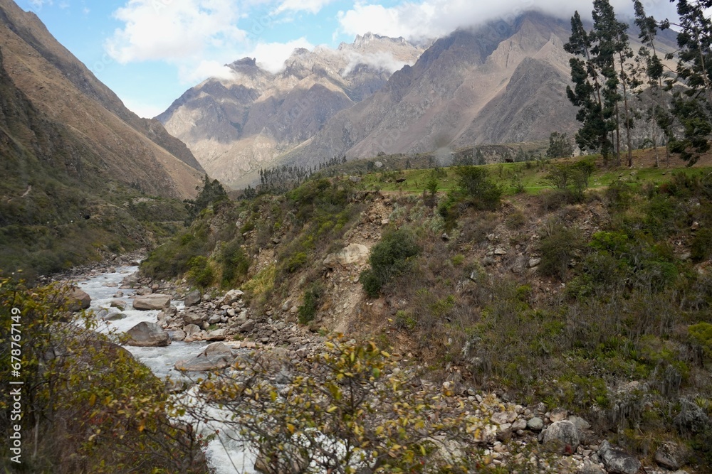 The Urubamba River in Peru with The Andes Mountains behind. 