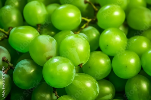 Closeup of seedless green Shine Muscat grape background. Generative AI