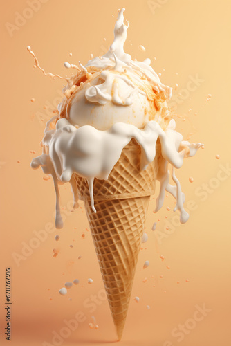 Cone dessert with icing floating on top
