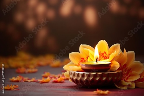 Diwali Diya oil clay lamp concept banner with copy space