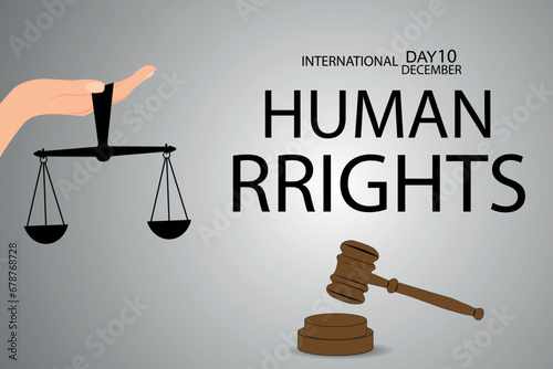 Human Rights Day.Illustration with scales of justice and judge's gavel.International Human Rights Day concept. Vector illustration.