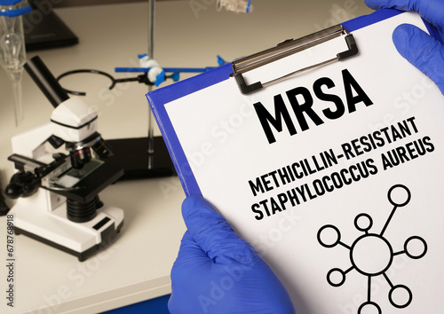 MRSA Methicillin-resistant Staphylococcus Aureus is shown using the text photo