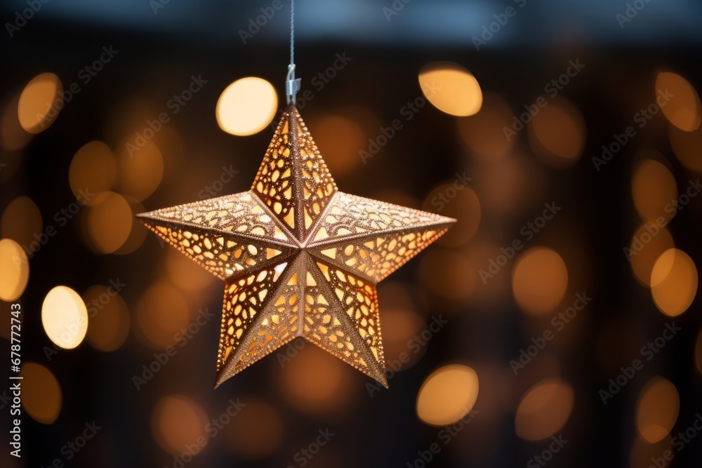 Detailed Close-up of a Sparkling Decorative Star Illuminated by New Year's Eve Lights Detailed Close-up of a Sparkling Decorative Star Illuminated by New Year's Eve Lights