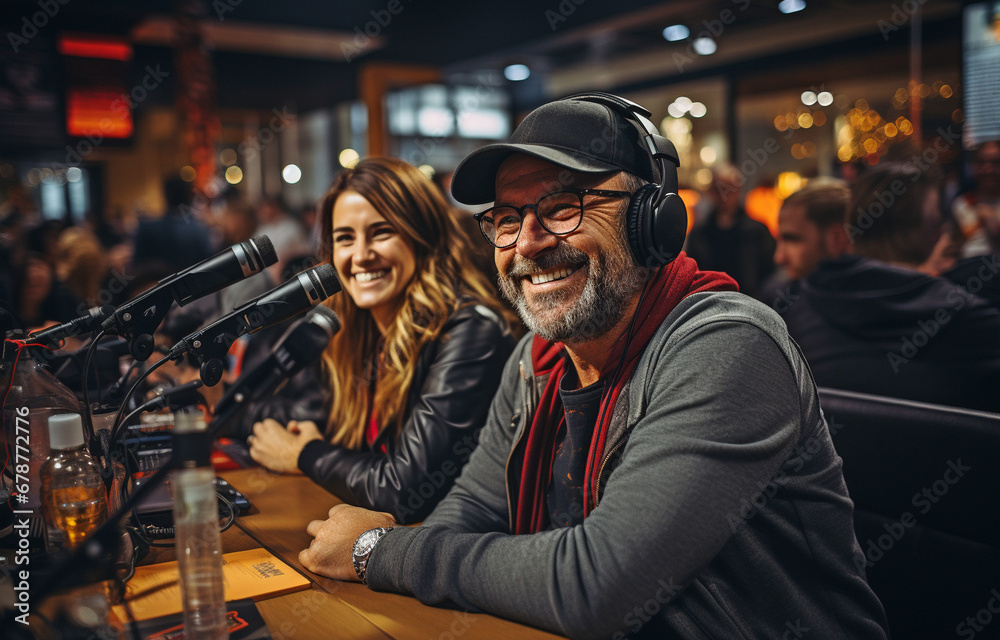 In studio, two content producer podcast interviewees. In studio, two content producer podcast interviewees.