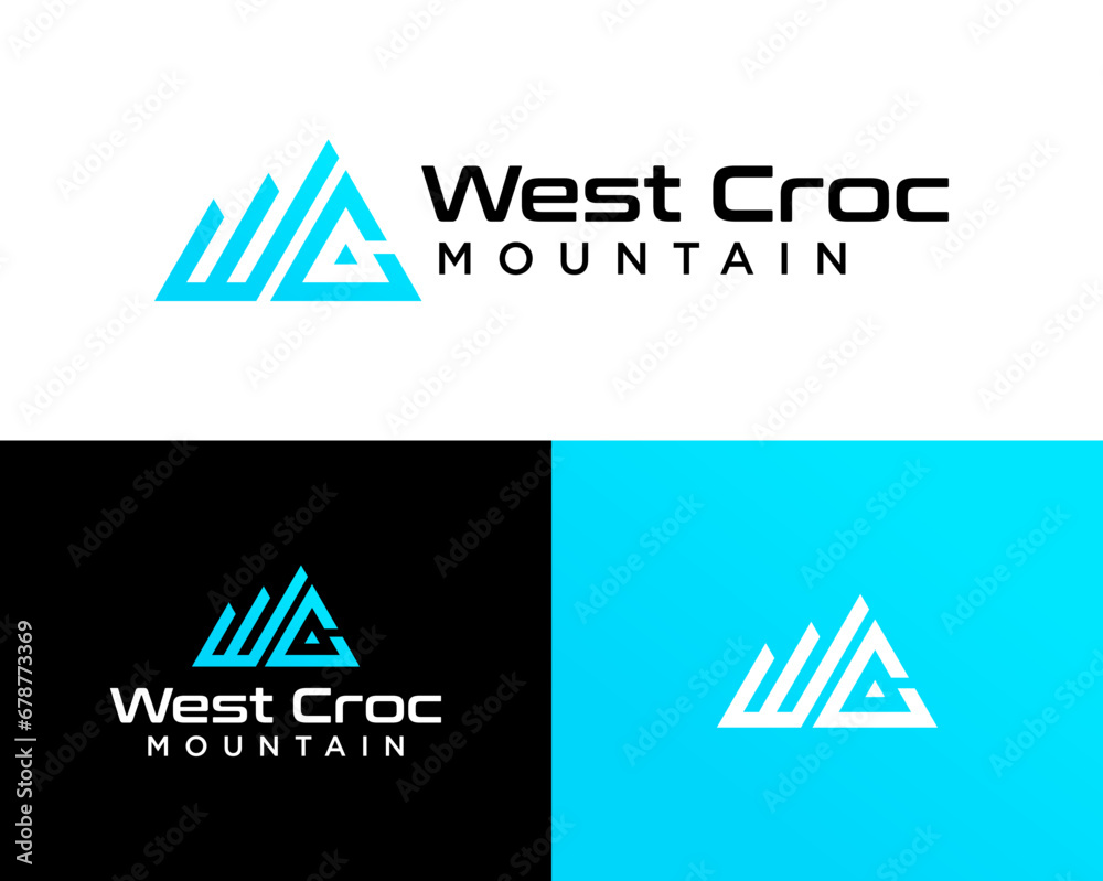WC letters monogram mountain shape sports logo design.