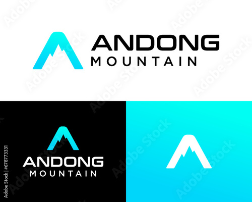 Letter A monogram mountain shape sports logo design.