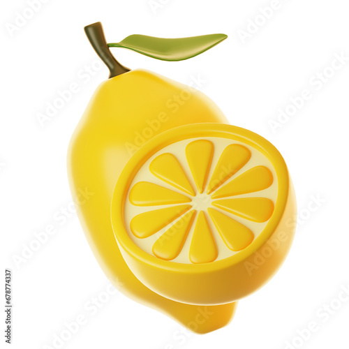 Fresh lemon fruit icon on 3d rendering. 3d illustration of fruit icon